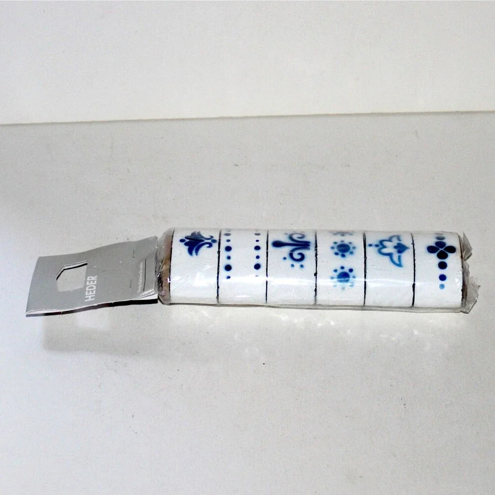 Ikea Heder 6 Napkin Rings metal enamel white blue NEW Katarina Brieditis scandi